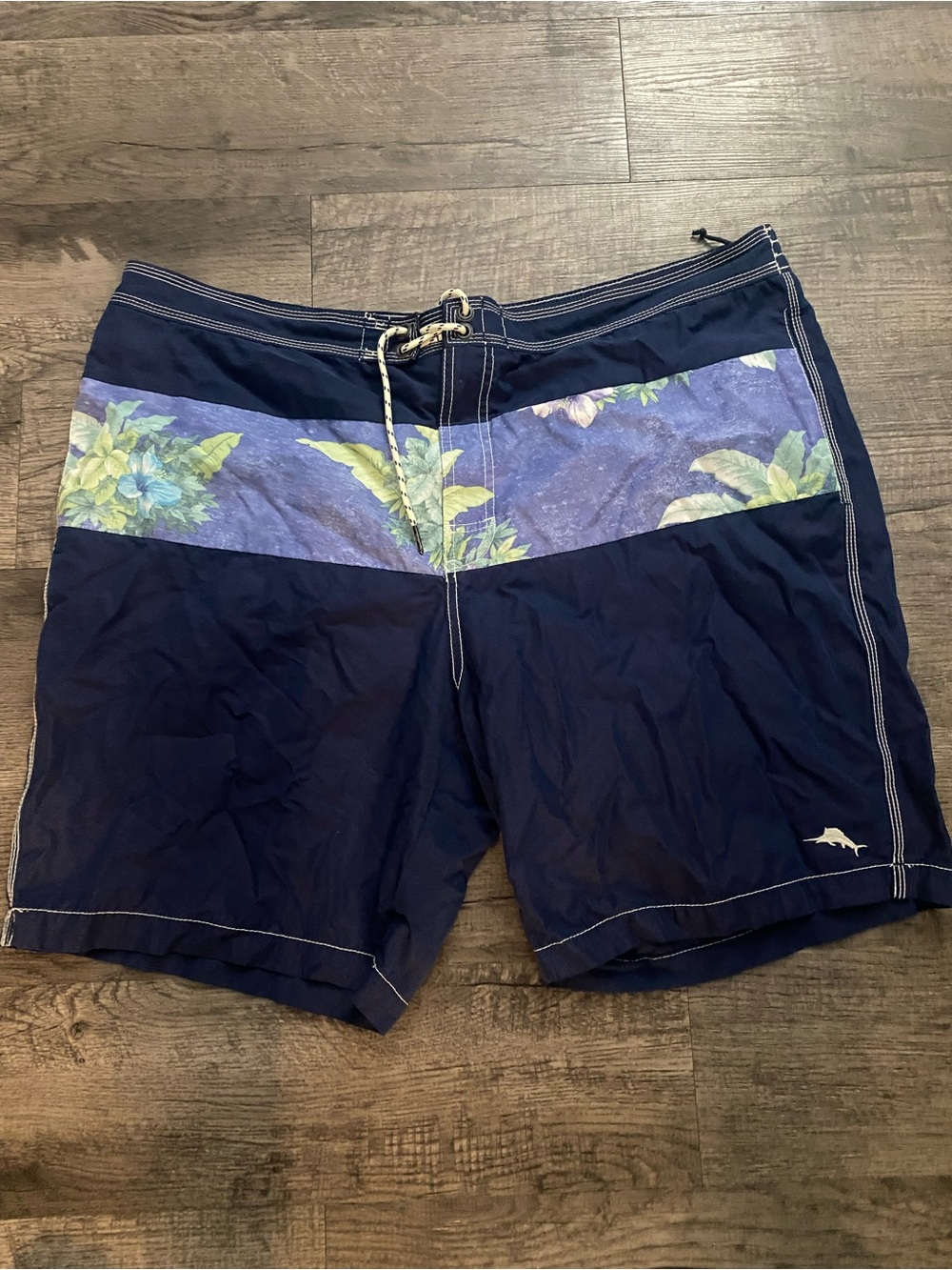 Tommy Bahama Navy Swim Shorts with Blue Floral Band